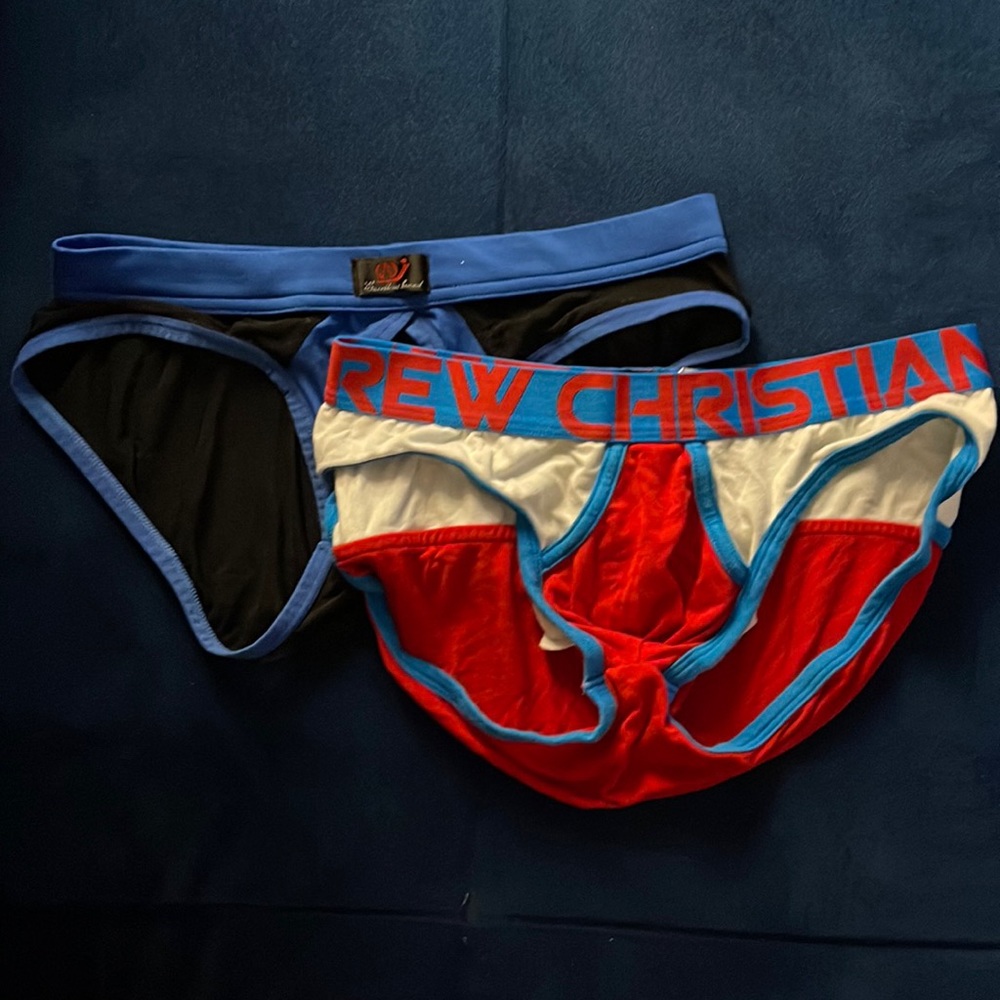 Two briefs red size S and  blue size M